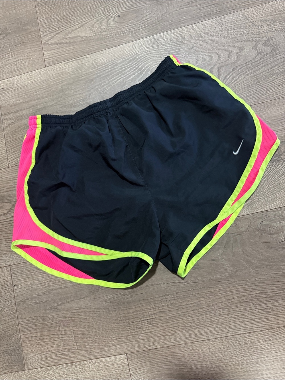 Nike Women’s Black Shorts with Pink Panels and Neon Trim